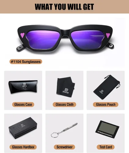 Vista 6 de DUCO Lentes de sol pequeños de ojo de gato para mujer, retro, estrechos, polarizados, lentes de sol Mylove, marco rectangular, UV400, lente DC1104
