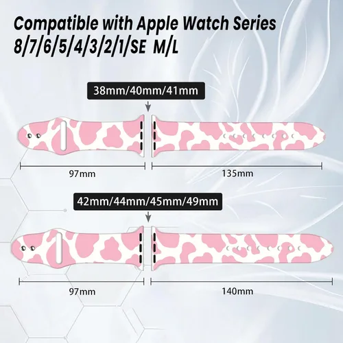 Vista 2 de Bonitas correas de reloj compatibles con Apple Watch de 1.496 pulgadas, 1.575 pulgadas, 1.614 pulgadas, 1.654 pulgadas, 1.732 pulgadas, 1.772