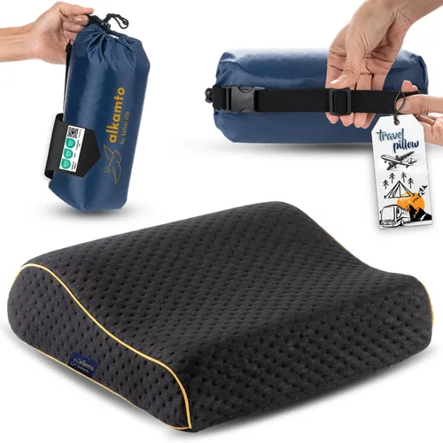 Vista 10 de alkamto Cómoda almohada de espuma viscoelástica para viajes y campamentos, bolsa portátil fácil de llevar, funda de almohada con regulación