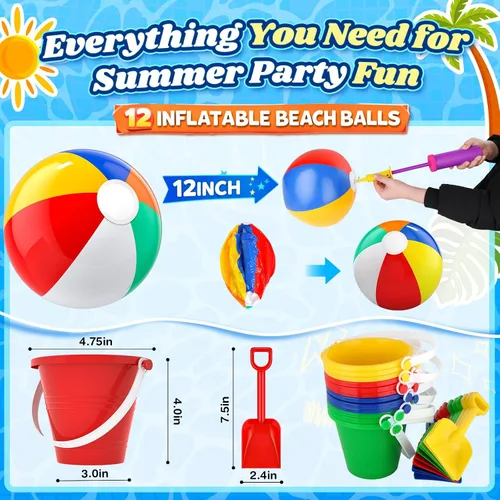 Vista 2 de GIFTINBOX Recuerdos de fiesta en la piscina, 146 juguetes de playa para niños de 4 a 8 a 12 años, recuerdos de fiesta de verano para niños, pelotas