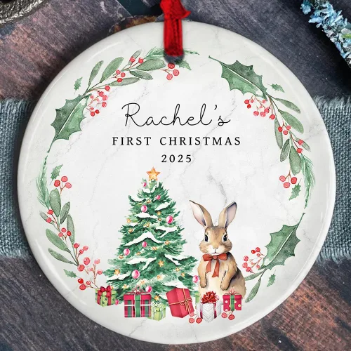 Vista 13 de Adorno personalizado de cerámica para la primera Navidad del bebé 2025 – Recuerdo navideño de copo de nieve personalizado con nombre, nuevo adorno