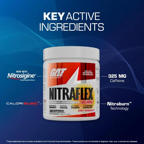 Vista 5 de GAT SPORT NITRAFLEX Burn, pre-entrenamiento, frambuesa azul, 30 porciones