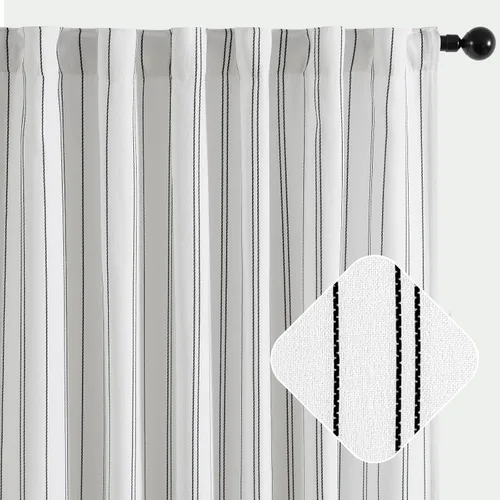 Vista 2 de jinchan Cortinas Blancas con Rayas Negras de 63 Pulgadas de Largo para Sala de Estar Dormitorio Tratamiento de Ventanas Aspecto Moderno de Lino