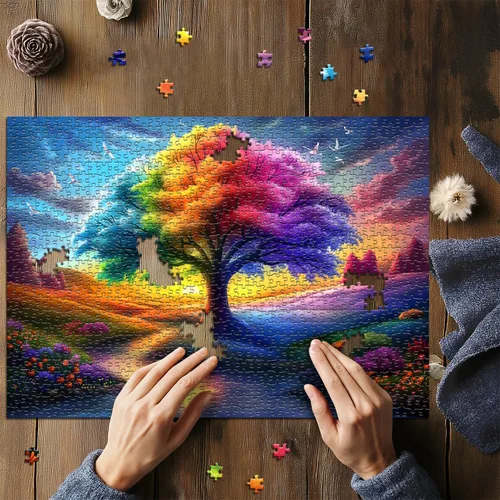 Vista 5 de Rompecabezas del Árbol del Arco Iris de la Vida para Adultos de 1000 Piezas, Rompecabezas de Gradiente de Paisaje Colorido, Rompecabezas