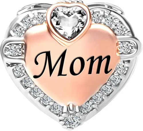 Vista 2 de CharmSStory - Dije para pulsera diseño de corazón con texto Mom