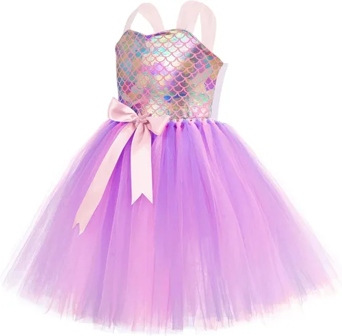 Vista 5 de Tutu Dreams Mermaid Dress for Girls with Crown Birthday Halloween Party Gifts Dress Up Clothes