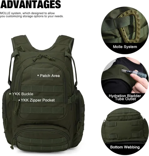 Vista 3 de Mardingtop - Mochilas tácticas Molle (Equipo modular de transporte de carga ligera), estilo militar, de 25 litros, para senderismo, acampar, viaje
