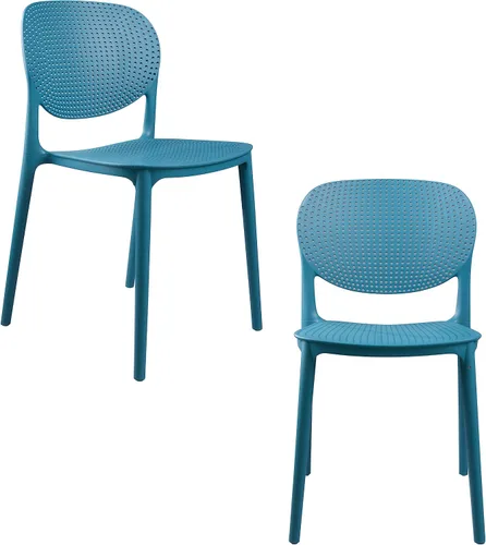Vista 10 de CozyBlock - Silla de comedor apilable perforada de malla para interior y exterior, juego de 2 (Biege)
