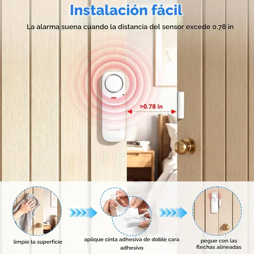 Vista 5 de TECKNET Alarmas de puerta cuando se abre, alarma con sensor de puerta inteligente WiFi de 2.4 G y timbre, alertas de aplicación, alarmas de puerta