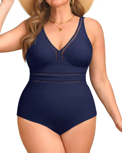 Vista 12 de Daci - Trajes de baño de una pieza para mujer talla extra grande, sexy con huecos, traje de baño con cuello en V Un negro