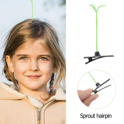Vista 5 de 100 pinzas para el pelo de brotes de frijoles, divertidas pinzas para el cabello de plantas verdes, pasador de hierba pequeña, accesorios