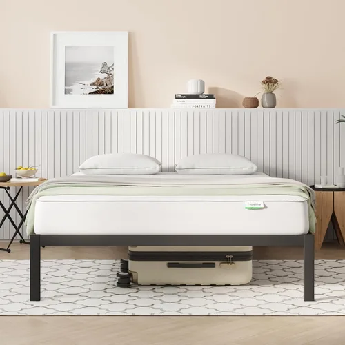 Vista 12 de Novilla Base de cama individual con cabecero, marco de cama de plataforma de metal, resistente, no necesita somier, soporte de listones de madera