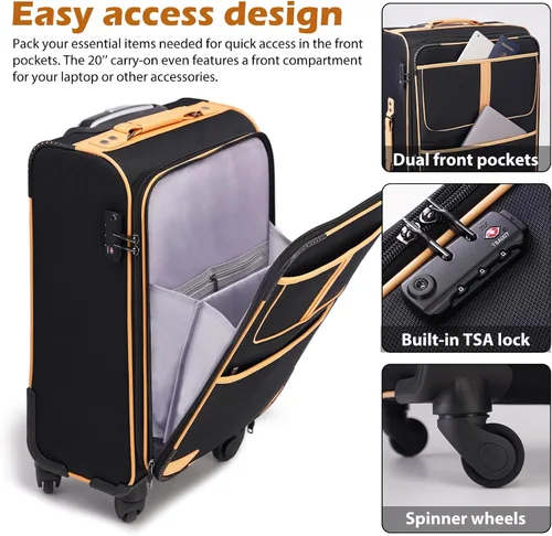 Vista 2 de Coolife Equipaje 4 piezas conjunto maleta extensible TSA cerradura spinner softshell, marino