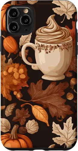 Vista 13 de Warm Autumn Stylish Coffee Cup Design - Fall Leaves Pattern Case for iPhone 17