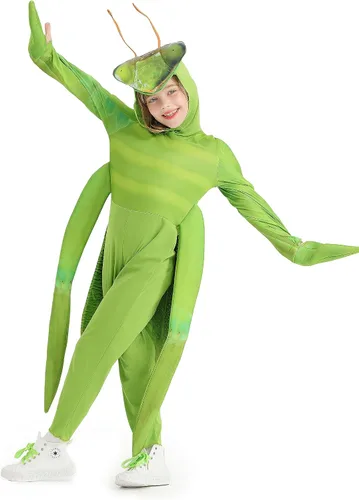 Vista 5 de DLSNZ Disfraz de saltamontes de mantis rezando para niños, disfraz cosplay de Halloween