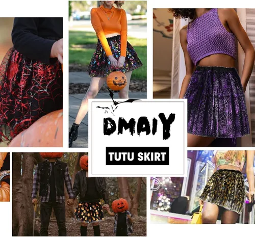 Vista 7 de Dmaiy Falda tutú de Halloween para mujer, tutú de tul para adultos, faldas elásticas de baile en capas para disfraz de Pascua, actuación, cosplay