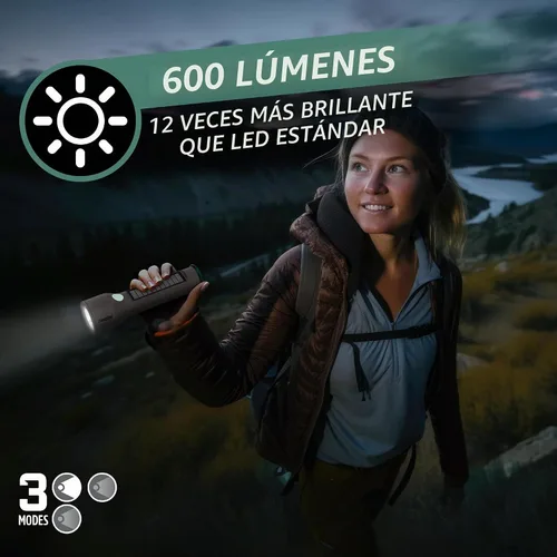 Vista 4 de Energizer S-600 Linterna LED recargable con opciones de alimentación de batería solar y AA, linternas superbrillantes IPX4 resistentes al agua