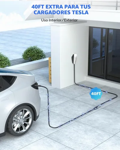 Vista 3 de Cable de extensión de cargador EV para Tesla, 50 amperios, 40 pies hasta 240 V, 12 kW, cable de extensión NACS Plug EV para conector de pared Tesla