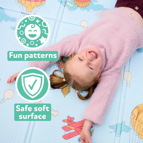 Vista 4 de Nuby Tapete reversible para bebé, plegable y ligero, tapete de juego infantil de espuma, 77 x 58 pulgadas, fácil almacenamiento y viaje, globos
