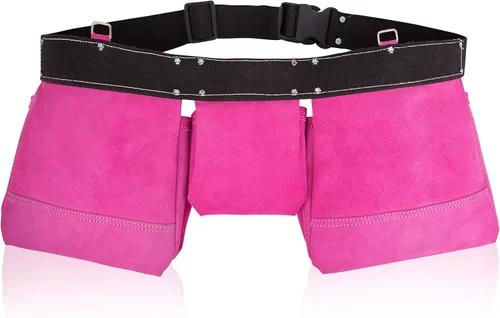 Vista 4 de LAUTUS Cinturón de herramientas rosa/bolsa/bolsa, carpintero, construcción, enmarcadores, electricista 11 bolsillos 2 soportes de martillo