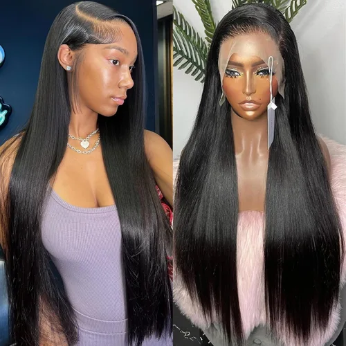 Vista 13 de Pelucas de cabello humano lacio con encaje frontal de hueso de 13 x 4 para mujeres negras, densidad del 200 %, peluca frontal de encaje transparente