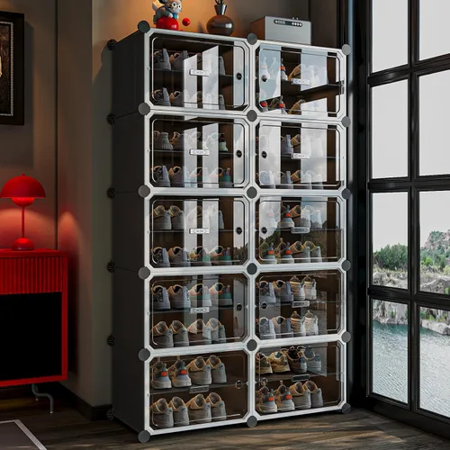 Vista 9 de MAGINELS Zapatero, Mueble Zapatero Expandible Fácil de Montar. Almacenamiento de Zapatos con Puerta, Entrada, Armarios, Pasillo y Dormitorio. Tiene