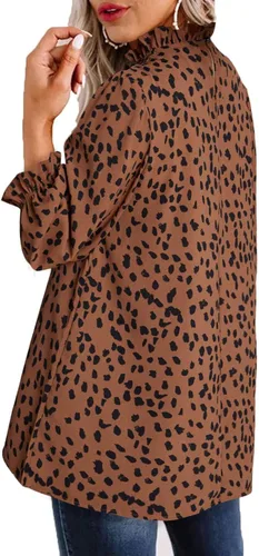 Vista 3 de Remidoo Blusa de manga abombada con cuello alto falso y estampado de leopardo para mujer