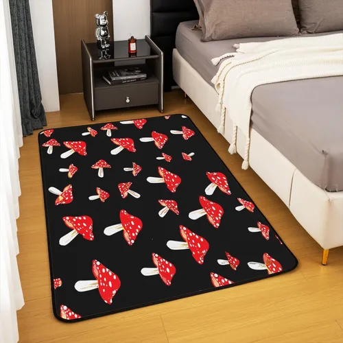 Vista 4 de jejeloiu Alfombra de área de hongos Kawaii de 4 x 5 pies para sala de estar, dormitorio, hongos salvajes, alfombra decorativa antideslizante