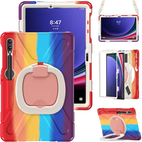 Vista 35 de Funda de silicona resistente para Samsung Galaxy Tab S9+ de 12.4 pulgadas 2023/S8+ /S7+/S7 Fe, con correa para el hombro, soporte para bolígrafo S