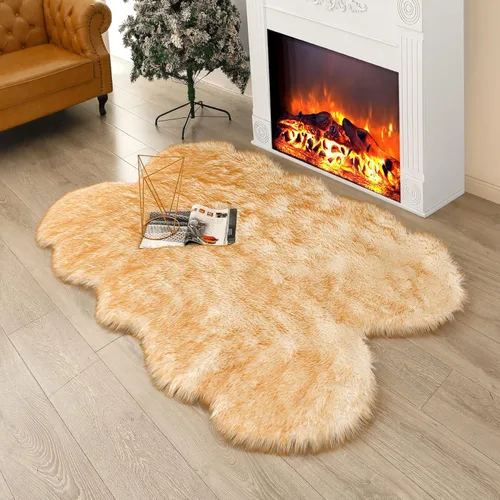 Vista 21 de Alfombra de piel sintética de 2 x 6 pies, color beige, lavable a máquina, súper suave, esponjosa, alfombra de piel de oveja mullida para dormitorio