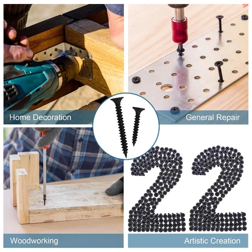Vista 6 de JEGONFRI Kit de surtido de tornillos de madera negros de alta dureza, 209 piezas, Phillips Drive de cabeza plana, tornillos para madera, tornillos