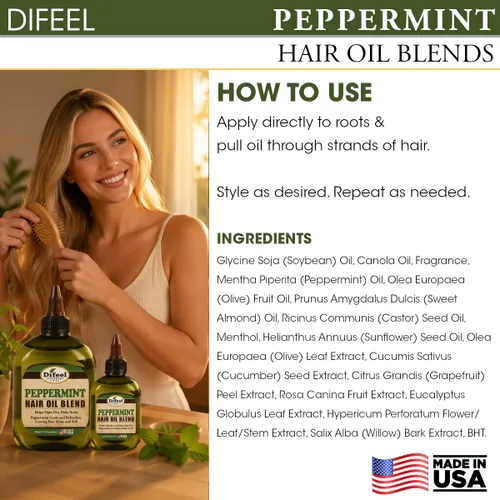Vista 8 de Difeel Mezcla de aceite para el cabello de menta, tamaño de viaje, 2.5 onzas Peppermint
