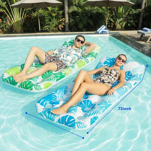 Vista 9 de FindUWill Inflatable Pool Float Lounger, 2 Pack Pool Floaties Rafts for Adults, Floating Lounger with Headrest