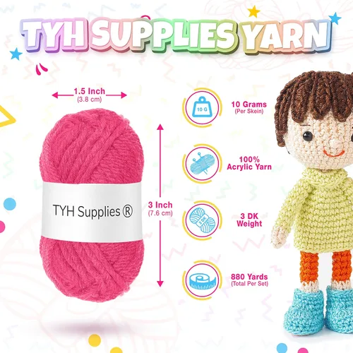 Vista 10 de TYH Supplies - Paquete de 40 madejas de hilo acrílico, de 20 m, de colores surtidos, perfectas para proyectos de mini punto y ganchillo