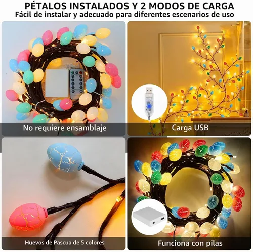 Vista 4 de 4FT 48LED USB Huevo de Pascua Rama Luces para decoración de pared, caja de 1 huevo de Pascua 48 LED