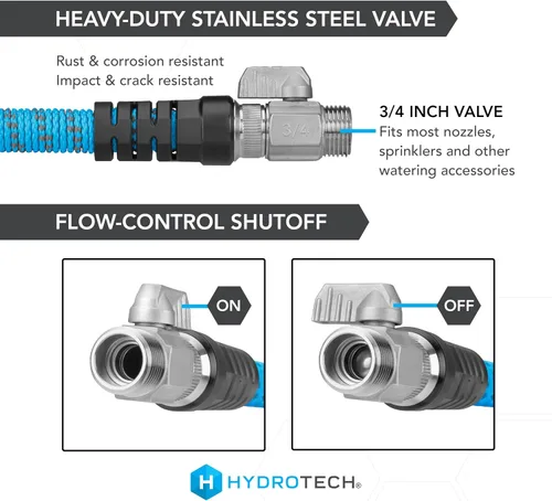 Vista 5 de HydroTech Manguera de jardín expandible de 25 pies - Serie Pro, flujo máximo 2x, flexibilidad sin dobleces de 3/4", manguera ligera para césped