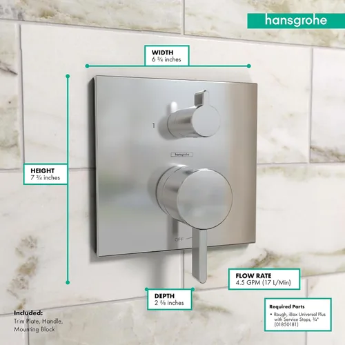 Vista 4 de hansgrohe Ecostat Válvula de presión de balance moderno para ducha con desviador en cromo, 15862001