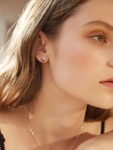 Vista 7 de SILVERCUTE Aretes de corazón infinito con piedra natal para mujer, plata de ley 925, joyería de moda, regalo de San Valentín, aniversario