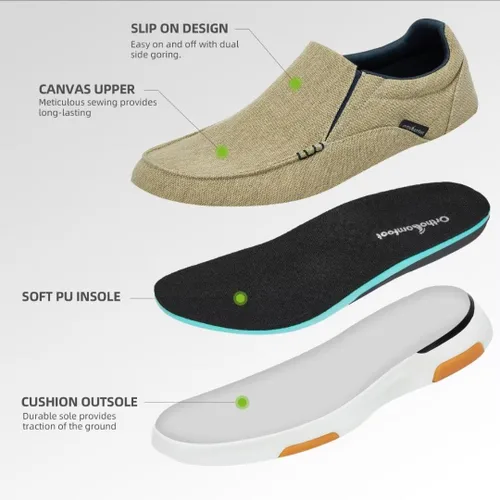Vista 3 de OrthoComfoot Zapatos ortopédicos cómodos sin cordones para hombre con soporte de arco, mocasines ortopédicos para fascitis plantar, zapatos de lona