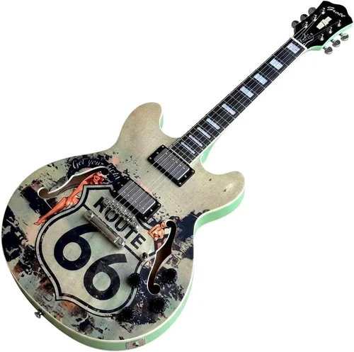 Vista 4 de Grote Guitarra eléctrica a escala completa, cuerpo semihueco, trastes de acero inoxidable (66 rutas)