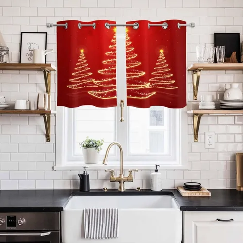 Vista 18 de Libaoge Cortinas de Navidad para cocina, dormitorio, juego de 2 paneles, diseño de muñeco de nieve de Navidad, cortinas de invierno con copos