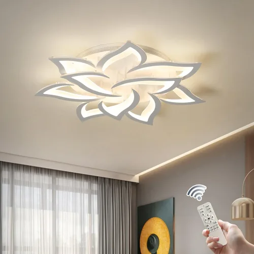 Vista 14 de Garwarm Lámpara de Techo Moderna, Candelabro LED Regulable de 23.6" Empotrado en el Techo, Control Remoto Lámpara de Hoja Acrílica Blanca para Sala