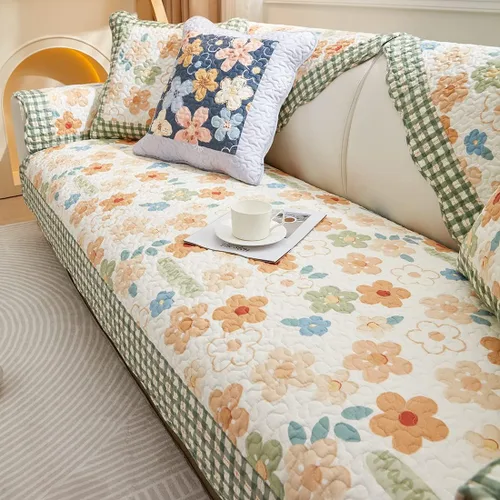Vista 10 de Funda de algodón con retazos para sofá, funda acolchada con estampado floral de granja para sofá modular, funda antideslizante para sofá seccional