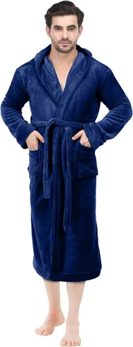 Vista 4 de NY Threads Mens Hooded Fleece Robe - Plush Long Bathrobes
