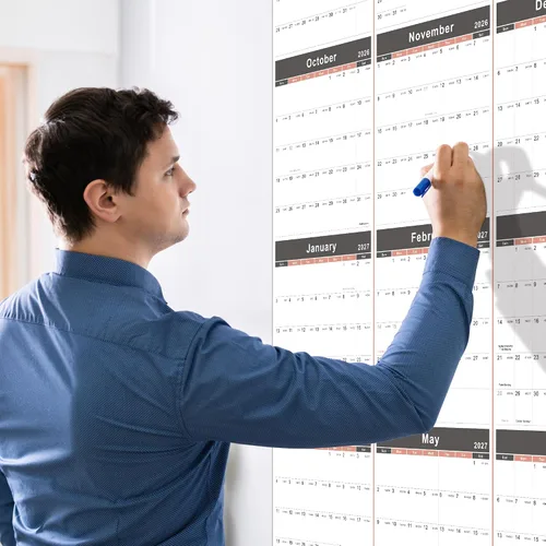 Vista 2 de Vibrant Focus Calendario anual de pared, calendario de pared anual 2026-2027 y planificador con papel grueso, julio 2026 a junio 2027, XL, 34.7 x
