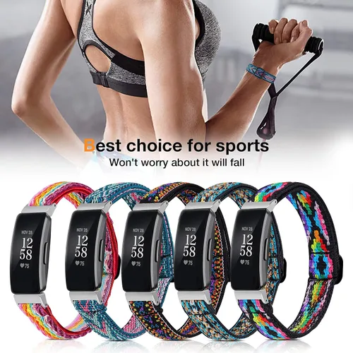 Vista 6 de Bandas elásticas compatibles con Fitbit Inspire 2 / Inspire HR/Inspire, correa de nailon elástico suave ajustable Solo Loop Correa de repuesto