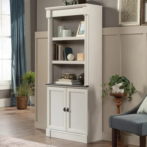 Vista 2 de Sauder Palladia - Estantería con almacenamiento, estantería para biblioteca con puertas y estantes ajustables, en acabado de roble glaciar