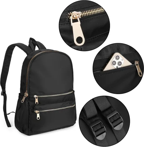 Vista 5 de Uromee Mochila para mujer, bolsa de hombro impermeable de nailon para viaje, 269 negro, Mochilas Daypack