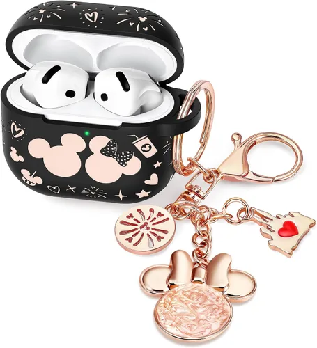 Vista 9 de Con bonito llavero) Girovo Compatible con AirPods Pro 3 Case (2025) Mujer Silicona Suave Dos Tonos Divertidos Dibujos Animados Grabados Portátil