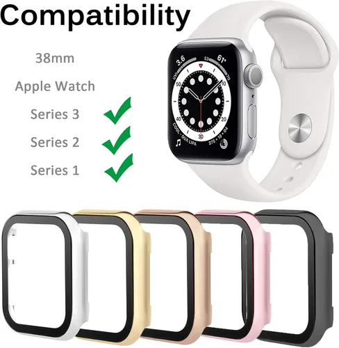 Vista 6 de Miimall Funda de metal compatible con Apple Watch de 1.496 pulgadas, protector de pantalla de vidrio templado, sensible al tacto, antiarañazos, a